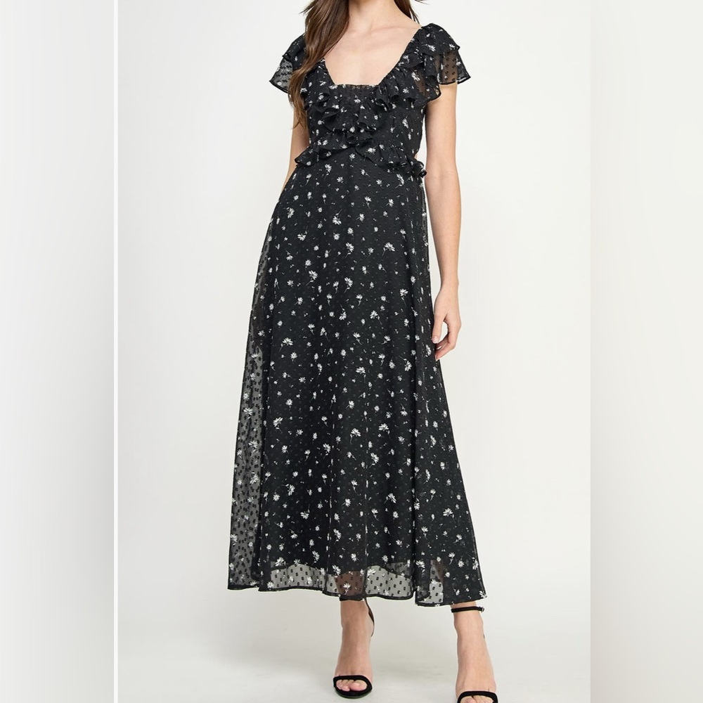 NWT Koko + Mason Floral Tie Back Ruffle Dress